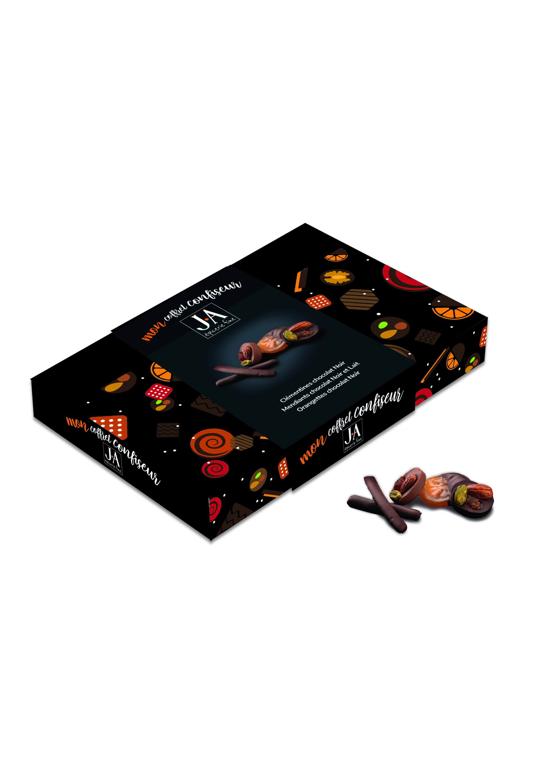 COFFRET DU CONFISEUR MENDIANTS, ORANGETTES ET TRANCHES DE CLEMENTINES ENROBEES